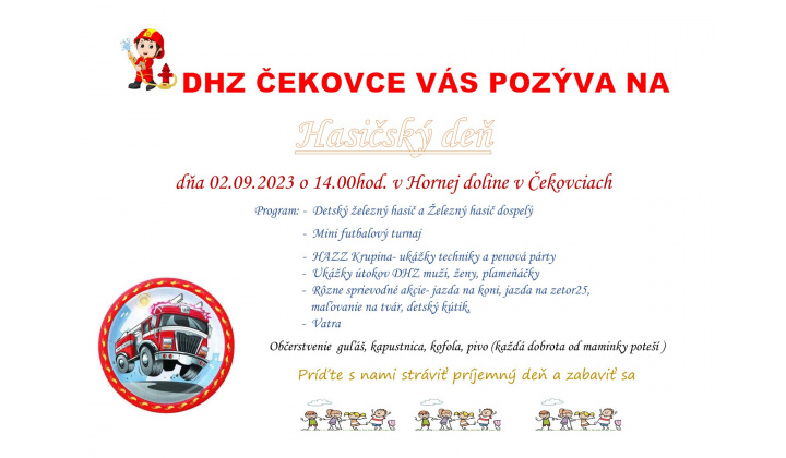DHZ Čekovce Vás pozýva na Hasičský deň 