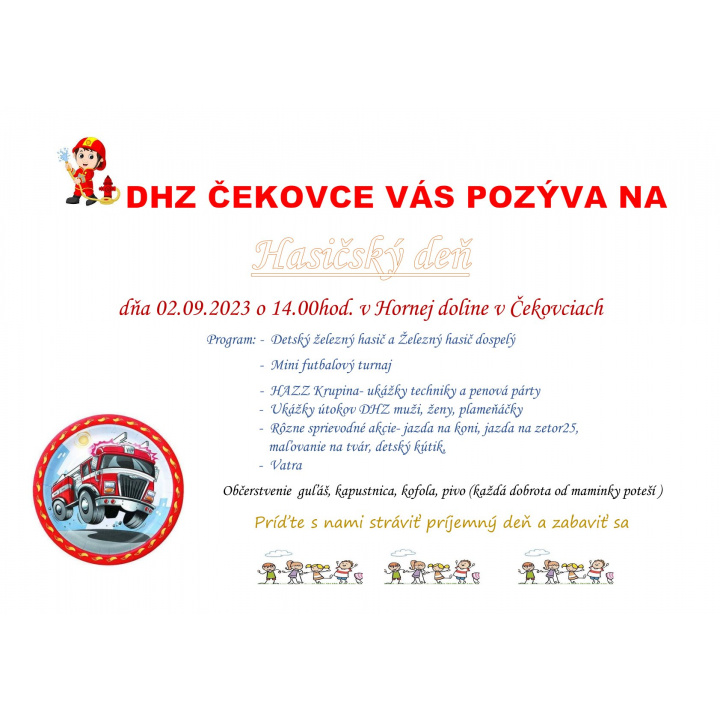 DHZ Čekovce Vás pozýva na Hasičský deň 