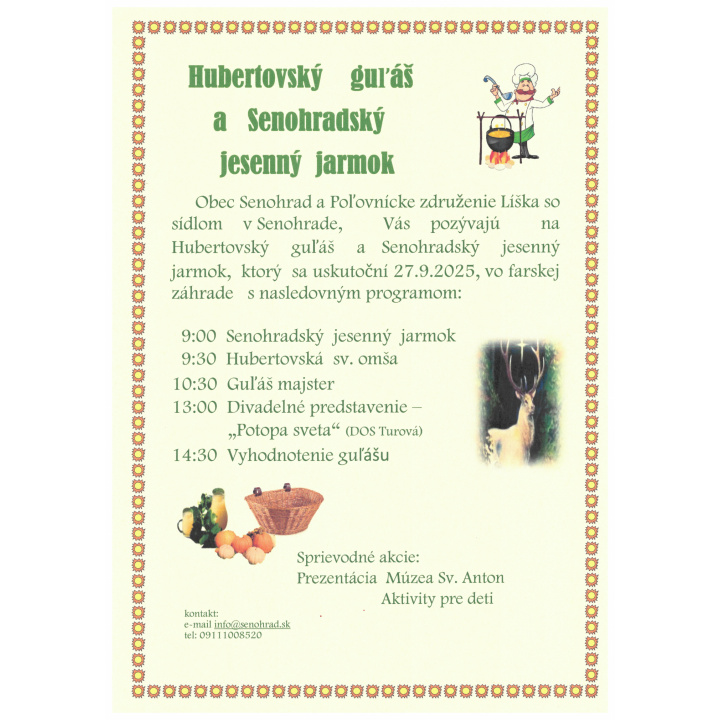 Hubertovský guľáš a Senohradský jesenný jarmok, ktorý sa uskutoční 27.9.2025 v Senohrade