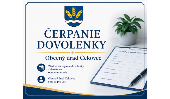 OZNAM: Čerpanie dovolenky pracovníčkou obecného úradu od 30.04. 2026 do 12.04.2026