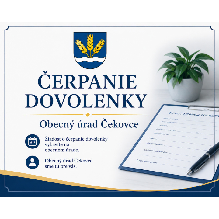 OZNAM: Čerpanie dovolenky pracovníčkou obecného úradu od 30.04. 2026 do 12.04.2026