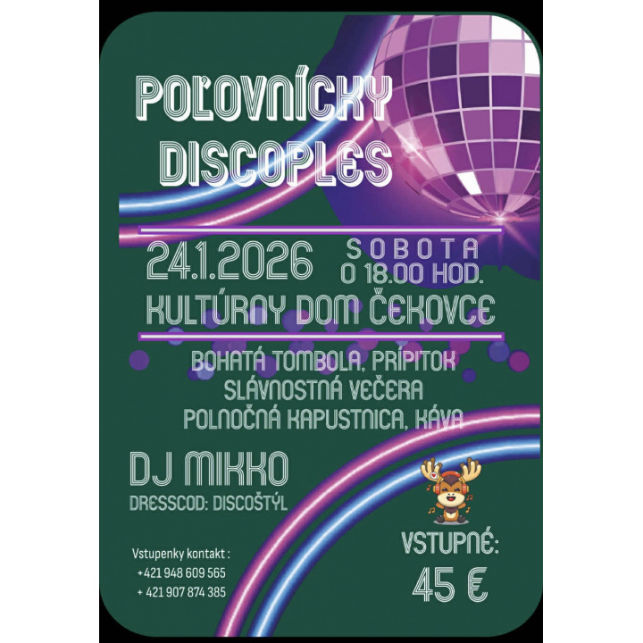 Poľovnícke združenie Briač Vás pozýva na poľovnícky Discoples dňa 24. 01. 2026 sobota o 18:00 hod v kultúrnom dome v Čekovciach