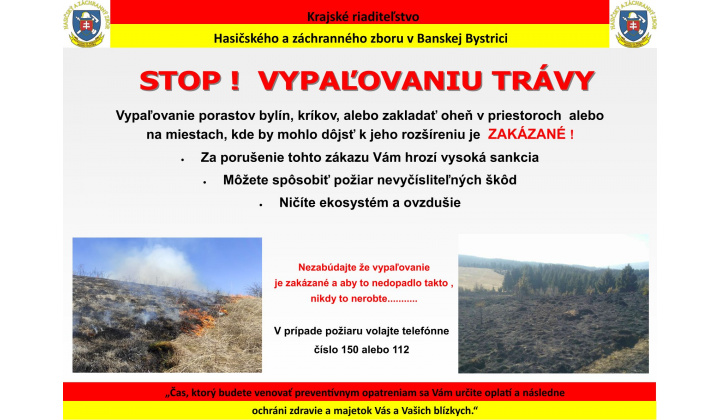 Vypaľovanie bylín, kríkov a stromov – informácia pre verejnosť 