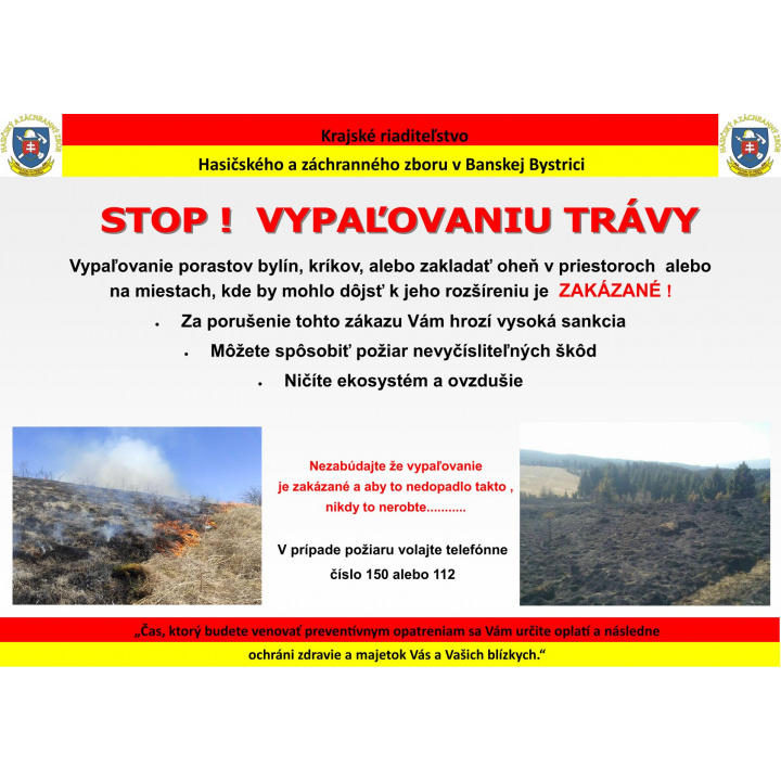 Vypaľovanie bylín, kríkov a stromov – informácia pre verejnosť 