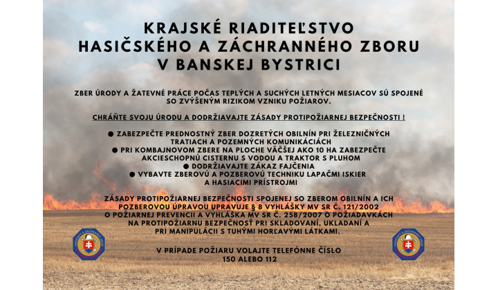 Zníženie požiarovosti pri činnostiach so zvýšeným nebezpečenstvom vzniku požiaru – zbere obilnín, ich pozberovej úprave a skladovaní objemových krmovín a slamy