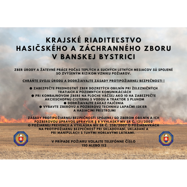 Zníženie požiarovosti pri činnostiach so zvýšeným nebezpečenstvom vzniku požiaru – zbere obilnín, ich pozberovej úprave a skladovaní objemových krmovín a slamy